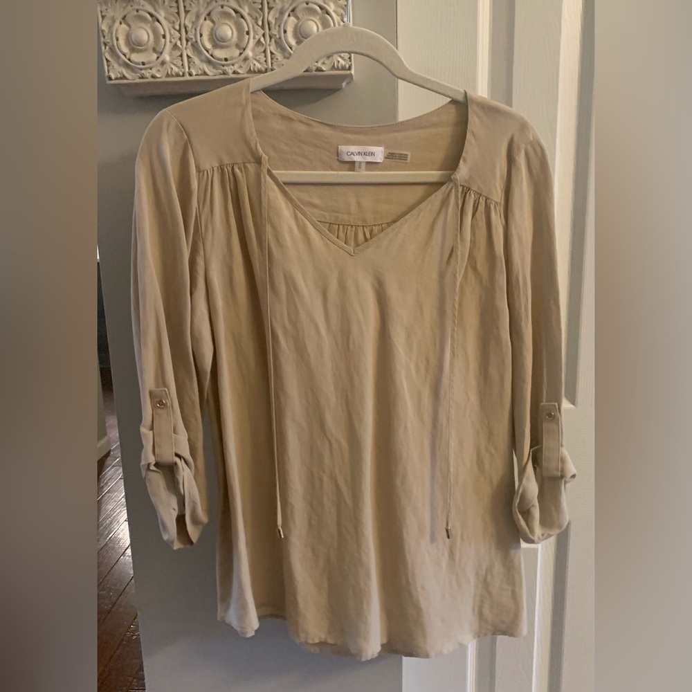 Calvin Klein Women's Beige Linen Blend  Blouse - Medium